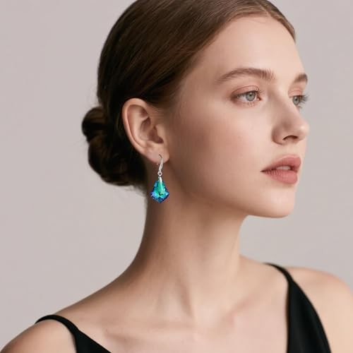 EVEVIC Austrian Crystal Baroque Teardrop Dangle Earrings for Women | 14K Gold-Plated,Hypoallergenic,Brilliant Facets,Fluid Movement,Easy-Wear Fishhook Fit,For Daily Wear And Special Occasions - color: Bermuda Blue