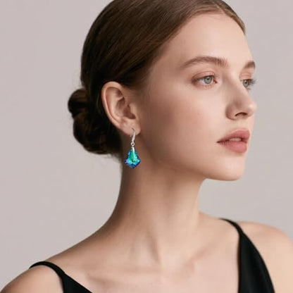 EVEVIC Austrian Crystal Baroque Teardrop Dangle Earrings for Women | 14K Gold-Plated,Hypoallergenic,Brilliant Facets,Fluid Movement,Easy-Wear Fishhook Fit,For Daily Wear And Special Occasions - color: Bermuda Blue