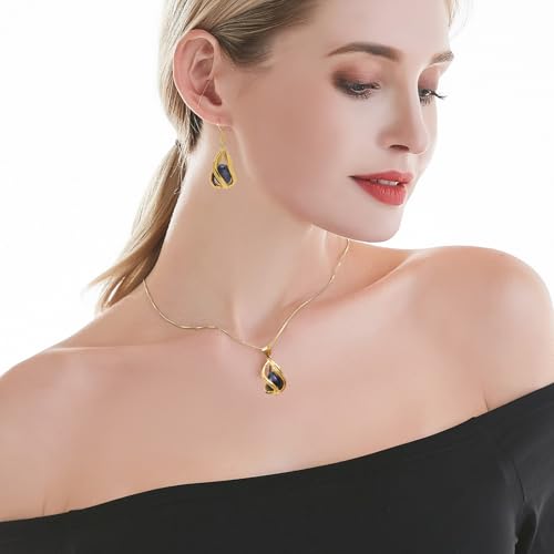 Pearl Jewelry Set For Women S925 Sterling Silver/14K Gold Plated Necklace & Earrings Set Freshwater Pearl Pendant Cage Set for Wedding Anniversary Prom Birthday Gift - color: Golden-Black