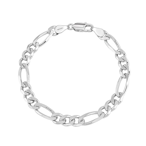 LeCalla Solid 925 Sterling Silver Figaro Link Chain Bracelet | Italian Diamond-Cut Figaro Chain Bracelet for Women Men (7, 7.5, 8, 8.5, 9 Inches) - color: 5 MM, size: Length 7 IN (Women Small & Men X-Small)