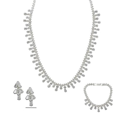 Bride Jewelry Set Silver Crystal Wedding Necklace Earrings Bracelet Set - Bridal Rhinestone Brass Pendant Accessories for Women and Bridesmaids - style: Jewelry Set 10