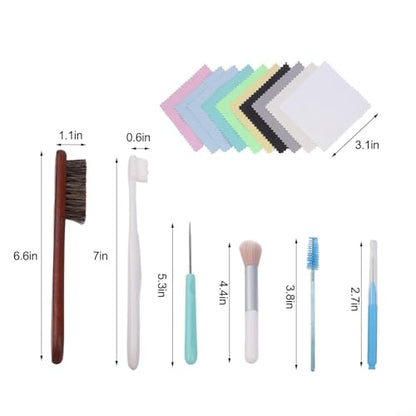 FABULETTA Jewellery for Cleaning Kit 18-Piece Set with Horsehair Brush, Silver Polish Cloth for Gold Ring Cleaner and Necklace Restoration