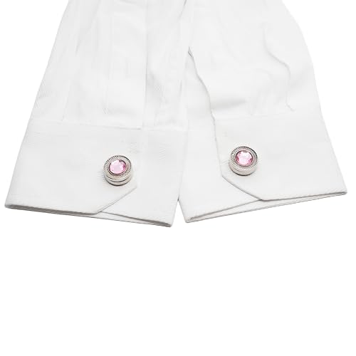 Mens Button Covers Tuxedo Shirt Cufflinks Alternative | Fake cufflinks and alternative fashion jewelry accessories for mens formal business dress shirts suits and groomsmen - color: H Silvery pink