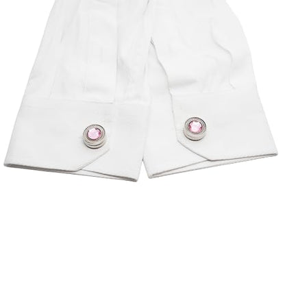 Mens Button Covers Tuxedo Shirt Cufflinks Alternative | Fake cufflinks and alternative fashion jewelry accessories for mens formal business dress shirts suits and groomsmen - color: H Silvery pink