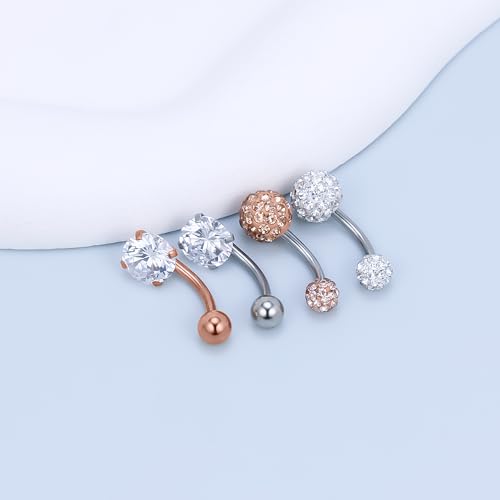 Vsnnsns 14G Belly Button Ring Piercing Jewelry 316L Stainless Surgical Steel Heart CZ Pearl Butterfly Flower Navel Rings Dangle Belly Button Ring Navel Piercing Jewelry for Women Men Hypoallergenic - color: Silver&Rose Gold B
