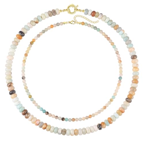 CASDAN 2Pcs Natural Gemstone Beaded Choker Necklaces for Women | Boho Colorful Beads Choker,Natural Stone Surfer Beach Necklaces,Handmade Summer Jewelry,Charm Trendy Necklaces - color: Earth Color