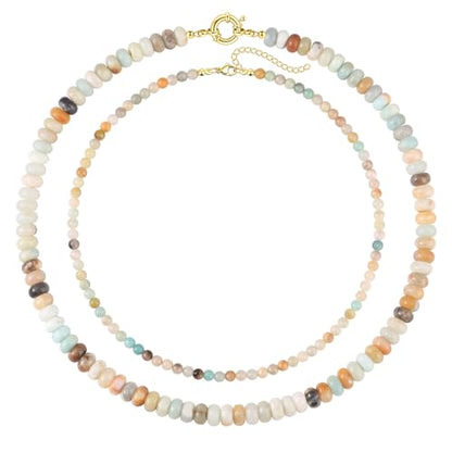 CASDAN 2Pcs Natural Gemstone Beaded Choker Necklaces for Women | Boho Colorful Beads Choker,Natural Stone Surfer Beach Necklaces,Handmade Summer Jewelry,Charm Trendy Necklaces - color: Earth Color