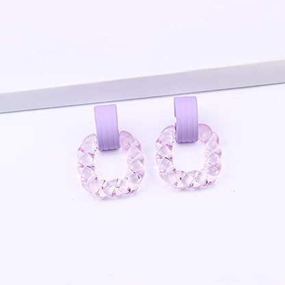 2 Pairs Transparent Acrylic Dangle Earrings Set,Geometric Square Drop Earrings Resin Twist Rectangle Plastic Earrings Jewelry for Women - color: Red Purple
