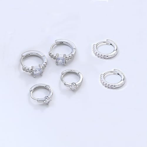 6 Pairs Gold Hoop Earrings for Women, 14K Gold Plated Huggie Hoop Earrings Set Hypoallergenic Lightweight Chunky Open Hoops Jewelry for Gift - color: Silver Earrings