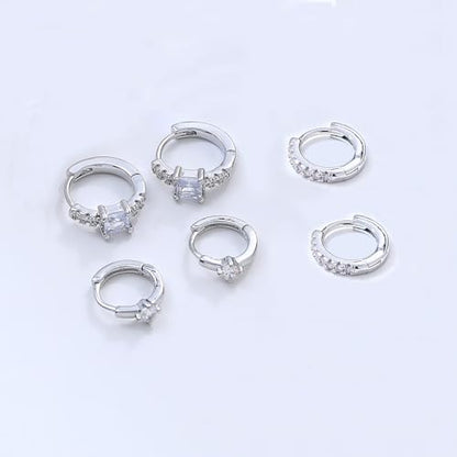 6 Pairs Gold Hoop Earrings for Women, 14K Gold Plated Huggie Hoop Earrings Set Hypoallergenic Lightweight Chunky Open Hoops Jewelry for Gift - color: Silver Earrings