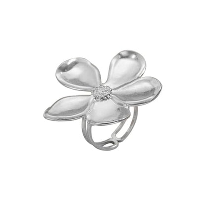 Gold Flower Ring for Women Trendy Silver Flower Statement Ring Adjustable Minimalist Rings Jewelry - color: Silver, style: Flower B