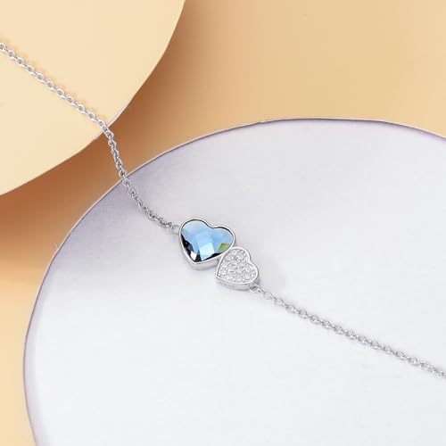 925 Sterling Silver Anklet Foot Bracelet with Crystal from Austria, Anklet Jewelry Gifts for Women 11 Inch Adjustable - style: Heart
