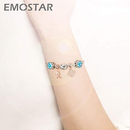 EMOSTAR Letter Charms Initial A-Z Alphabet Beads, Rose Gold 925 Sterling Silver Dangle CZ Birthstone Pendant, Gifts for European Charm Bracelet/Mothers Day/Birthday - color: Letter R