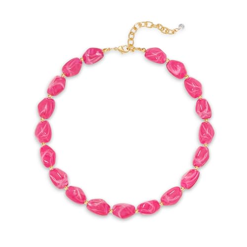 Boho Chunky Beaded Necklace for Women Lightweight Resin Beads for Summer Beach & Vacation Trendy Statement Jewelry Gift for Her - color: Rose Red