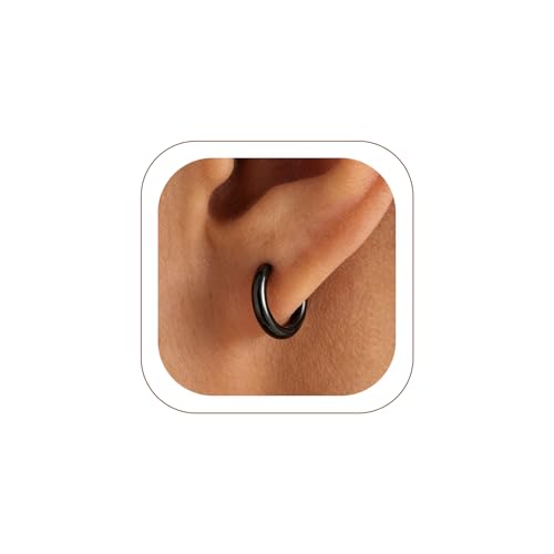 Small Hoop Earrings for Women 7-16mm Stainless Steel Huggie Earrings Lightweight - color: b. Black A, size: Diameter 8mm