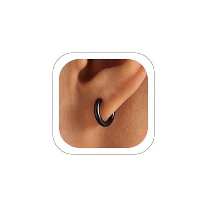 Small Hoop Earrings for Women 7-16mm Stainless Steel Huggie Earrings Lightweight - color: b. Black A, size: Diameter 8mm
