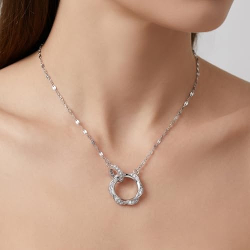 925 Sterling Silver Silver Necklace for Women,Dainty Minimalist Cubic Zirconia Twist Ring Necklace,Hypoallergenic Stainless Steel Chain Jewelry,Trendy Daily Wear & Giftin