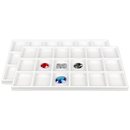 2-Pack 18-Compartments Flocked Velvet Jewelry Display Inserts - Tray/Case Liners - Ring Earrings Storage, (White) by The Display Guys - color: White, size: Compartments - 18
