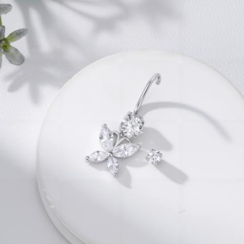 Belly Button Rings 925 Sterling Silver Belly Piercing Jewelry Hypoallergenic Navel Rings Gifts for Women - style: Butterfly
