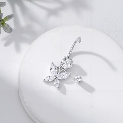 Belly Button Rings 925 Sterling Silver Belly Piercing Jewelry Hypoallergenic Navel Rings Gifts for Women - style: Butterfly