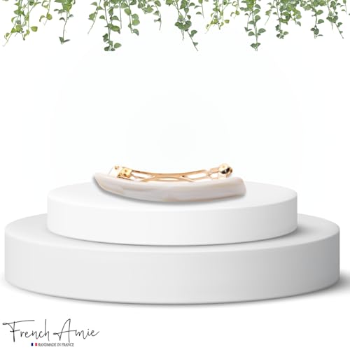 French Amie Bar Small 2 1/4 Inch Cellulose Acetate Hair Barrette | Handmade Cellulose Acetate Rectangular Shape For Women Girls Teens Everyday Style - color: Ivory