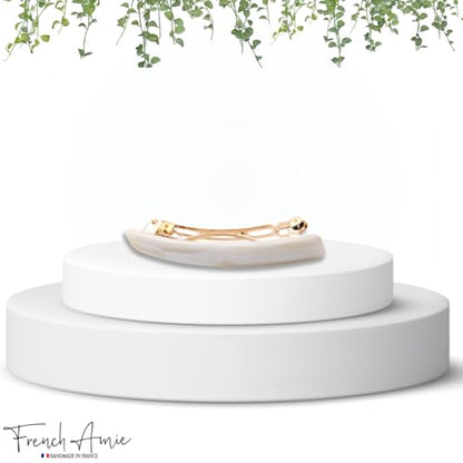 French Amie Bar Small 2 1/4 Inch Cellulose Acetate Hair Barrette | Handmade Cellulose Acetate Rectangular Shape For Women Girls Teens Everyday Style - color: Ivory