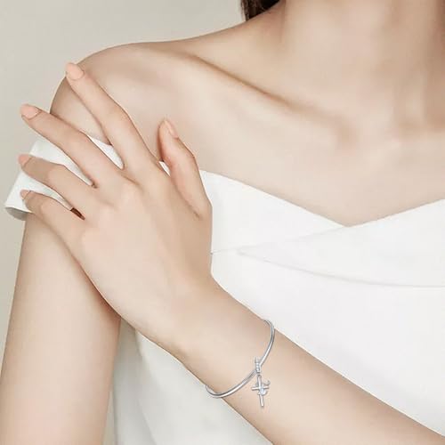 PROESS Initial Cross Charm 925 Sterling Silver Letter A B C Pendant Dangle Charm Beads for Bracelet Initial Cross Jewelry Gifts for Women - style: 20-T