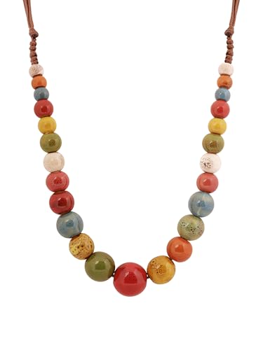 MINACHI Hippie Boho Colorful Ceramic Round Beads Strand Necklace, Bohemian Fashion Statement Jewelry Gift for Women - color: S02