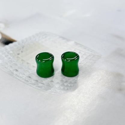 Green Agate Ear Plugs Double Flared Expander Earrings for Women Men 1 Pair Natural Solid Stone Saddle Ears Stretching Tunnels Gauges Stretcher Lobe Earring Body Piercing Jewelry Size 2g to 5/8'' - size: 0g(8mm)
