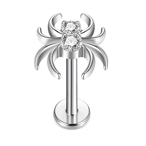 1pcs G23 Titanium Flat Back Earrings Studs 16g F136 Implant Grade Titanium Labrets Press Fit Threadless Push In Dainty Cartilage Helix Conch Lobe Lip Tragus Piercing Jewelry - style: 1pcs 16G Spider