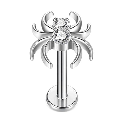 1pcs G23 Titanium Flat Back Earrings Studs 16g F136 Implant Grade Titanium Labrets Press Fit Threadless Push In Dainty Cartilage Helix Conch Lobe Lip Tragus Piercing Jewelry - style: 1pcs 16G Spider