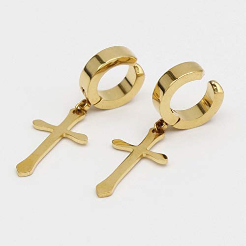 Non-pierced Earrings Set for Men Women Cross Titanium Steel Hoop Dangle Clip On Earring - style: Gold