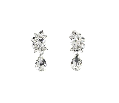 Faship Statement Dangling Floral Clip On Earrings For Women - color: Clear