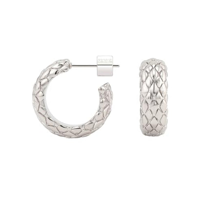 RENAIZ Dainty Lightweight Hoop & Stud Earrings for Women – 14K Gold Plated & Rhodium Plated, Minimalist Geometric Hypoallergenic Jewelry, Tiny Dainty Everyday Studs and Hoops - color: White Gold, style: Snake Skin