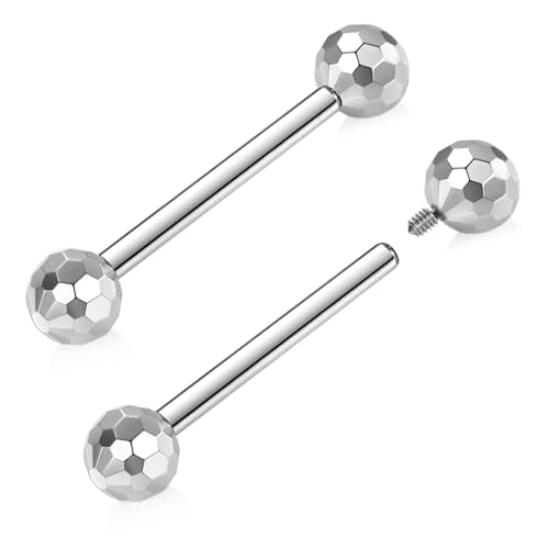 GAGABODY G23 Titanium 14G Tongue Piercing Nipple Jewelry Bridge Barbells | Internal Threaded Used in Nipple,Tongue,Bridge 14G Length from 12mm to 18mm Section Lightweight Daily Wear for Sensitive Skin - color: 1 Pair-Silver+Section Design Ball, size: 14G+