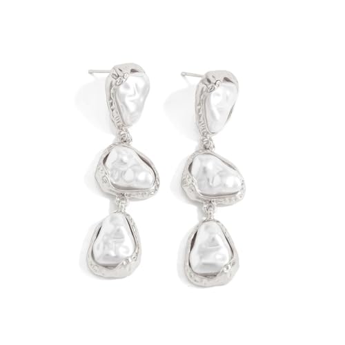 Baroque Pearl Dangle Drop Earrings for Women Gold Plated Irregular Pearl Earrings Fashion Statement Jewelry for Wedding Party - color: Silver