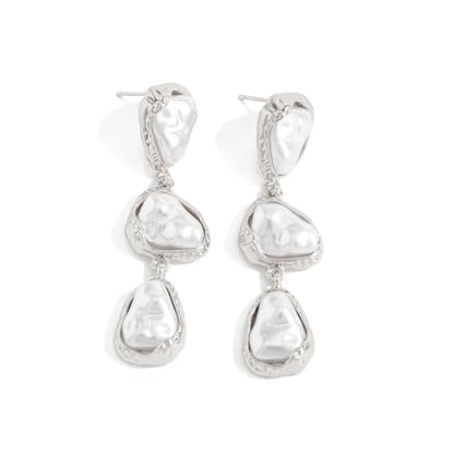 Baroque Pearl Dangle Drop Earrings for Women Gold Plated Irregular Pearl Earrings Fashion Statement Jewelry for Wedding Party - color: Silver