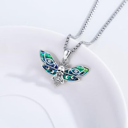 Sterling Silver Halloween Necklace Gothic Jewelry Gifts for Women Men - style: Moth-Abalone