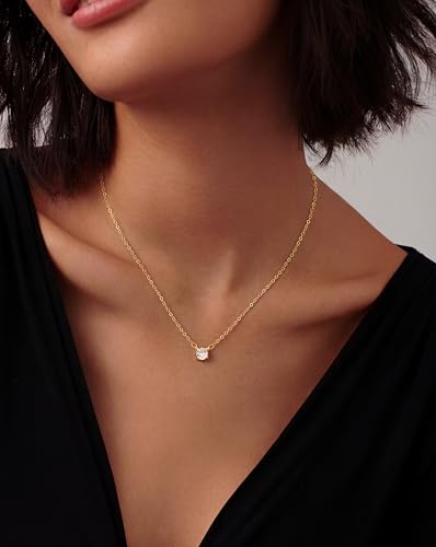 Tewiky Dainty 14k Gold Plated/Silver Cubic Zirconia Necklaces for Women, Simple CZ Jewelry Necklaces Trendy Gifts - color: Gold big CZ