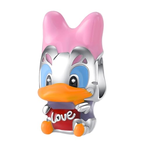 Charm for Bracelets and Necklaces Heart Cat Flower Boy 925 Sterling Silver Bead Birthday Jewelry Gift for Women - color: Pink Duck Charm