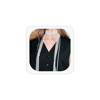 Lace Choker Necklace for Women Gothic Pearl Pendant Necklace Halloween Cosplay Jewelry - color: Long White