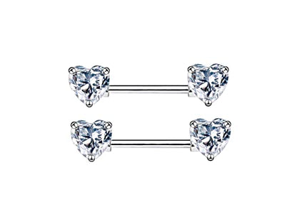 HQLA 14G Dainty CZ Love Heart Nipple Rings Tongue Ring Surgical Steel Nipple rings Piercing Women Barbells 2Pcs 25/8"(16mm) - style: Silver - Style A