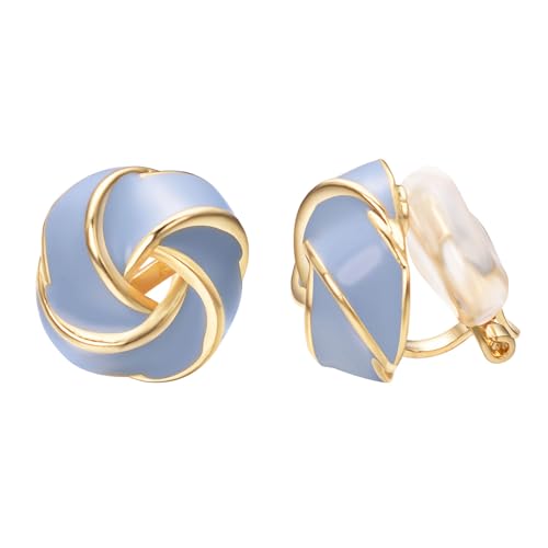 Yoursfs Knot Multicolor Clip on Earrings For Women Silver and gold Plated Large Non Pierced Floral Earrings - style: Blue four knot ear clip