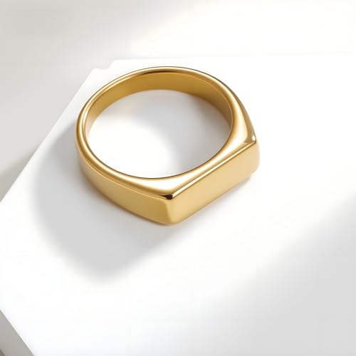 Mens Stainless Steel Plain Signet Rings 4/7/10/14MM Rectangular Pinky Rings | High Polish Classic Blank Thumb Rings, Everyday Comfit Wear, Gift for Men - color: Gold07