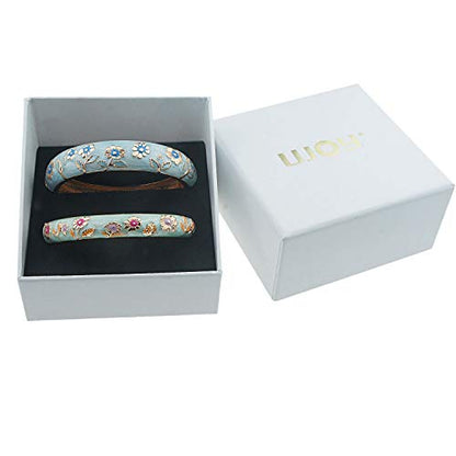 UJOY Cloisonne Chinese Panda Bracelets-Plated Gorgeous Handcrafted Gifts Enamel Bangles Set for Women 55C43 - color: C36-Green Blue
