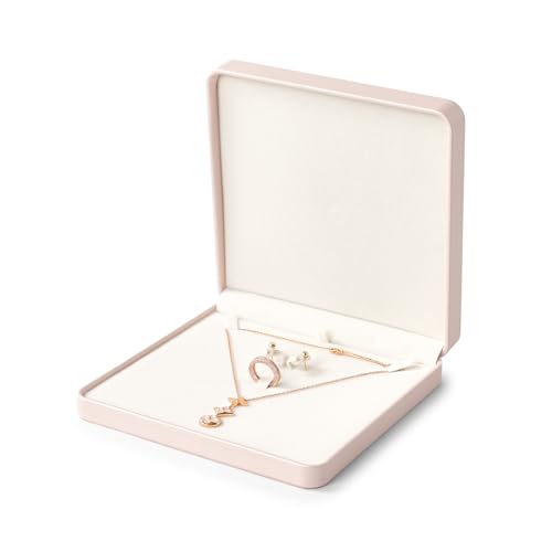 Oirlv Luxury Leather Jewelry Set Box Big Necklace Ring Storage Case Jewelry Gift Box for Bracelet Necklace Earring Ring (Pink) - color: Pink, size: Big Necklace Box