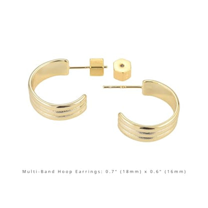 RENAIZ Dainty Lightweight Hoop & Stud Earrings for Women – 14K Gold Plated & Rhodium Plated, Minimalist Geometric Hypoallergenic Jewelry, Tiny Dainty Everyday Studs and Hoops - color: Yellow Gold, style: Multi-Band