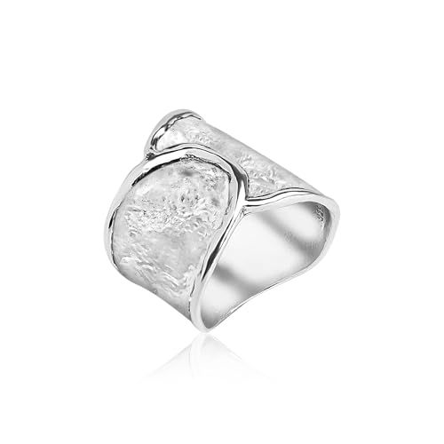 JEAN RACHEL JEWELRY 925 Sterling Silver Hammered Ring for Women - Organic Chunky Ring, Finish Vintage Design, Nickel Free - Hypoallergenic Collection. - size: 8