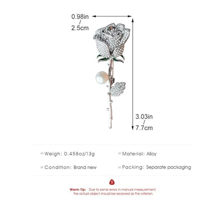 Anmpab Sparkling Rose Flower Brooch with Rhinestone Luxury Crystal Floral Pearl Pin for Women Wedding Bridal Jewelry for Blazer Dress Scarf Hat - color: Silver