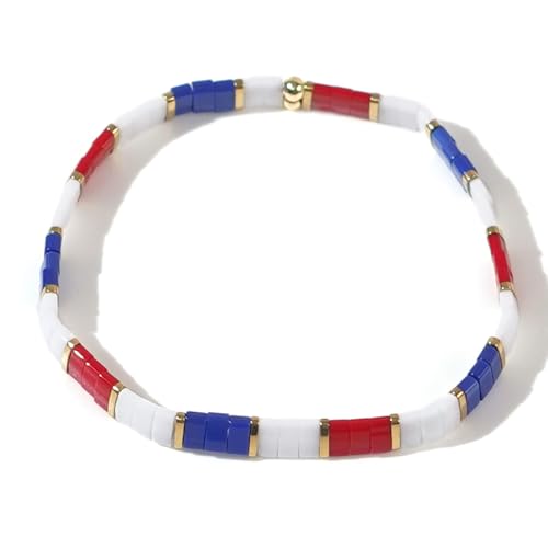 Candy Colorful Tila Flat Beads Bracelets for Women Trendy Unique Friendship Handmade Stackable Christmas Jewelry Gifts - color: red white blue